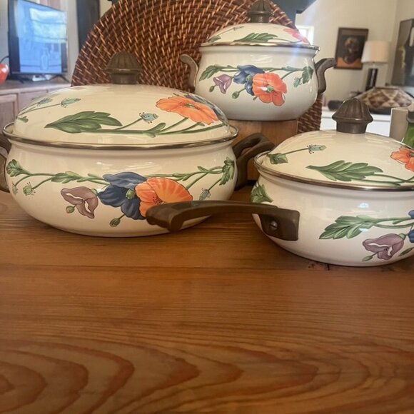 Villeroy & Boch Asta Amapola Enamel Cookware Set Poppies 3 Piece Germany Vintage - Picture 2 of 11